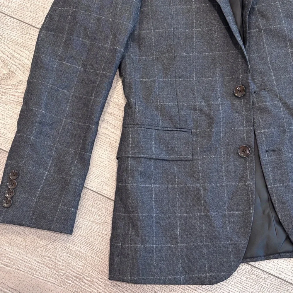J.Crew Thompson Blazer Mens 36R Grey Windowpane Wool Blend Sport Coat AB947